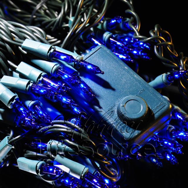 Chasing Blue Mini Lights on Green Wire
