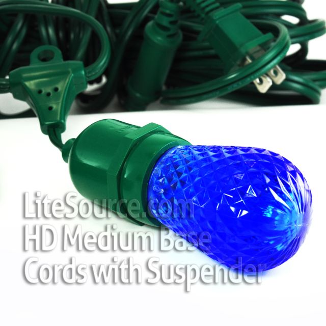 Green Heavy-Duty Outdoor Patio Cords with Suspended Sockets for Patio Lights - 54 Feet Long