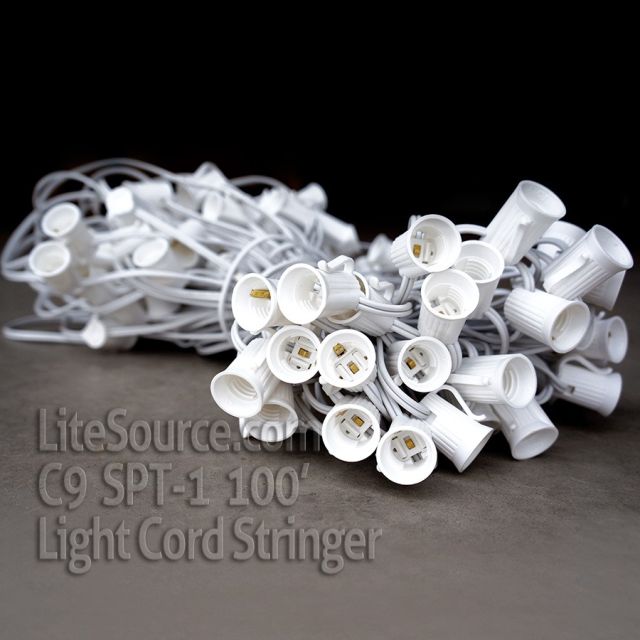 100' C9 Stringer White Wire with 100 Sockets; SPT 1