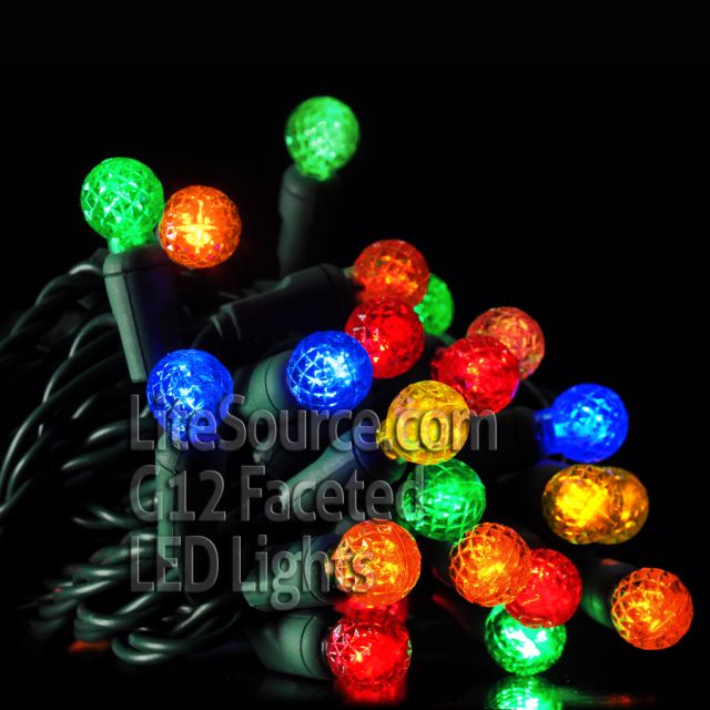50 Light LED G12 Razzberry Style Light Set Multi Bulbs on Green Wire