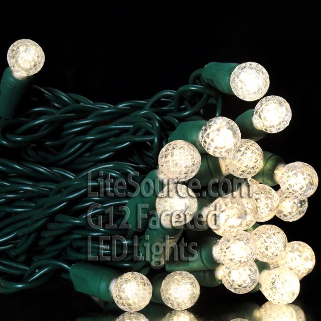 50 Light LED G12 Razzberry Style Light Set Warm White Bulbs on Green Wire
