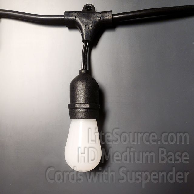 Black Heavy-Duty Outdoor Patio Cords with Suspended Sockets for Patio Lights - 108 Feet Long
