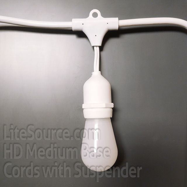 White Heavy-Duty Outdoor Patio Cords with Suspended Sockets for Patio Lights - 330 Feet Long
